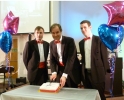 Chris Stanbury, Michael Wooldridge & Gareth Thompson cutting the 40th Anniversary Cake